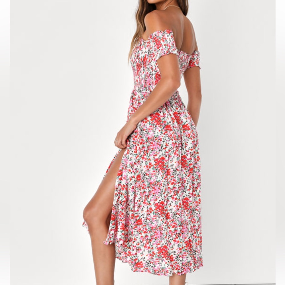 LULUS View from the Meadow Cream Floral Print Off-the-Shoulder Dress size M NWT - Picture 9 of 12
